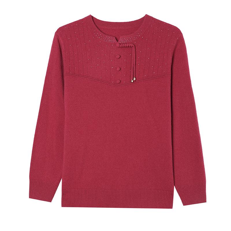 Elegant Plus Size Chinese Style Wool Sweater for Middle-aged and Elderly Women - Autumn/Winter Knitwear