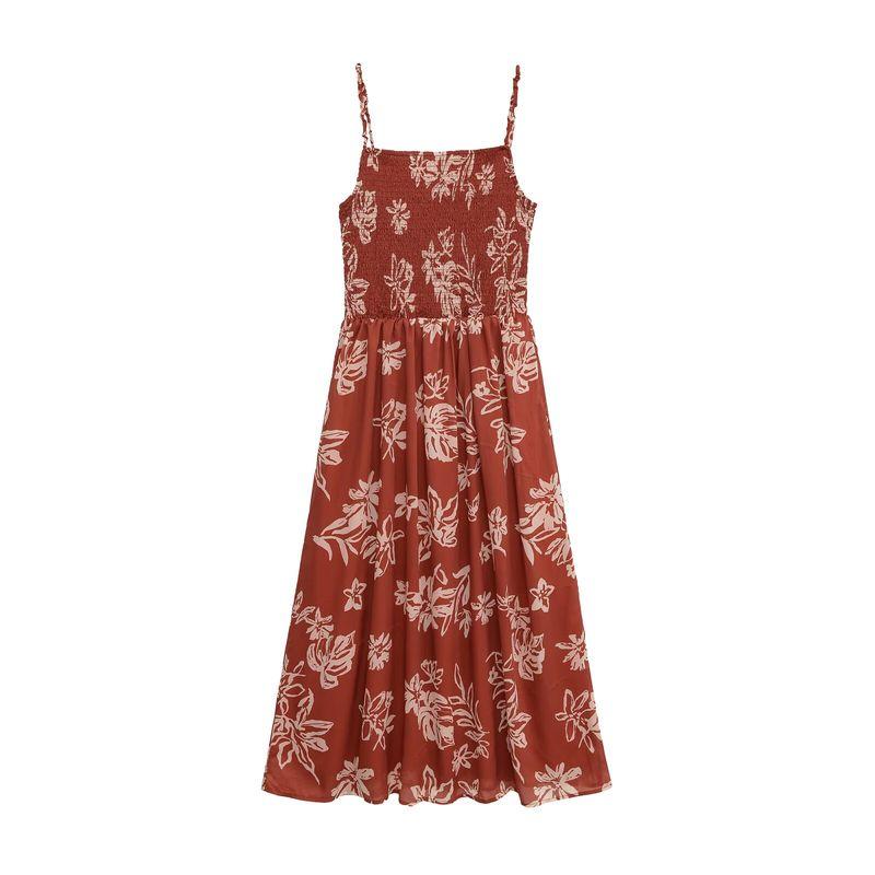 

Kaslead Новая женская одежда Западный стиль Мода Простой деревянное ухо Эластичный принт Платье-слинг Flower color L