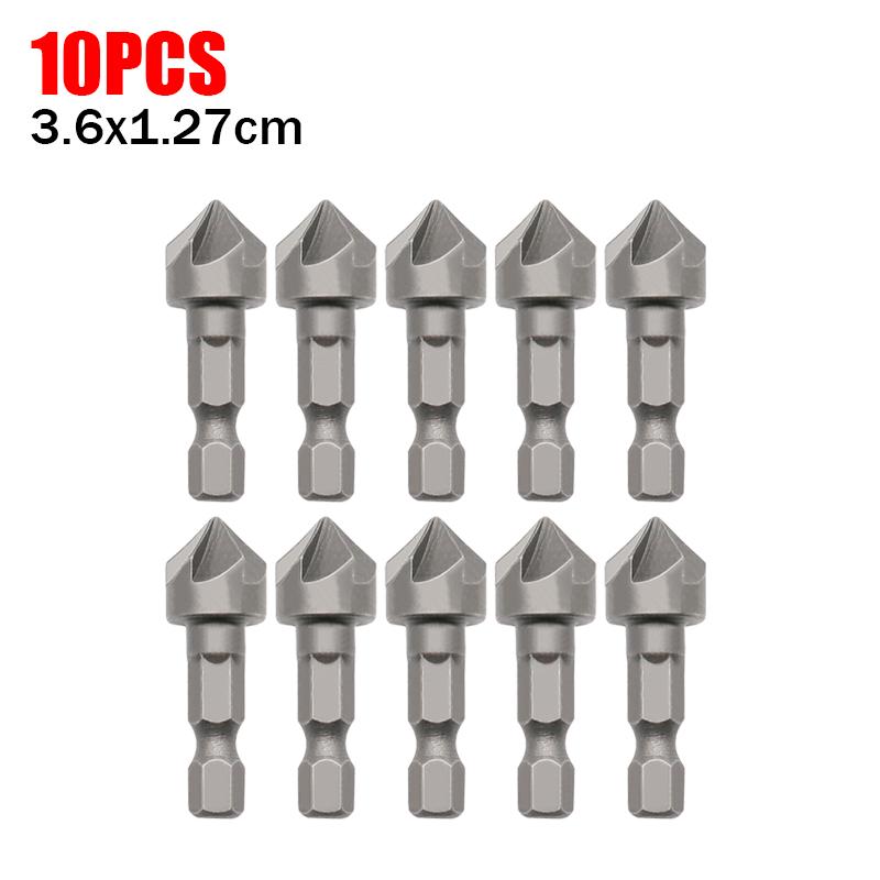 2-40pcs Hexagonal Shank Five Blade Countersunk Drill 12.5mm 5pc Woodworking Hole Opener Spot Facer Deburring Drill Bit Set