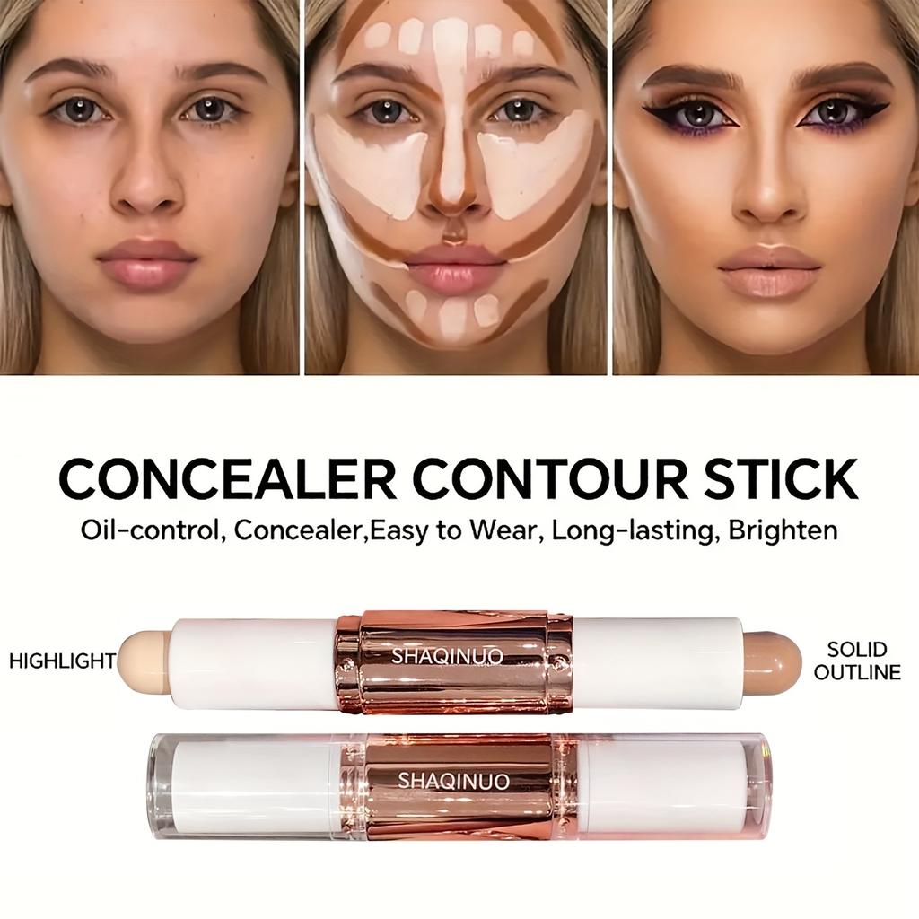 Dual-Ended Highlight & Contour Stick 3D Facial Sculpting Long-Lasting, Waterproof & Sweatproof, Skin-Tone Illumination Makeup Stick