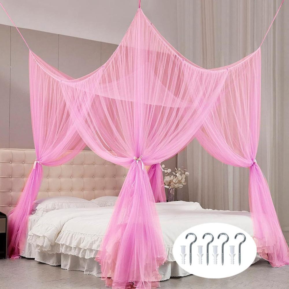

Four Door Sexy Mosquito Net Breathable Bed Canopy Insect Prevention Bed Tent Summer розовый