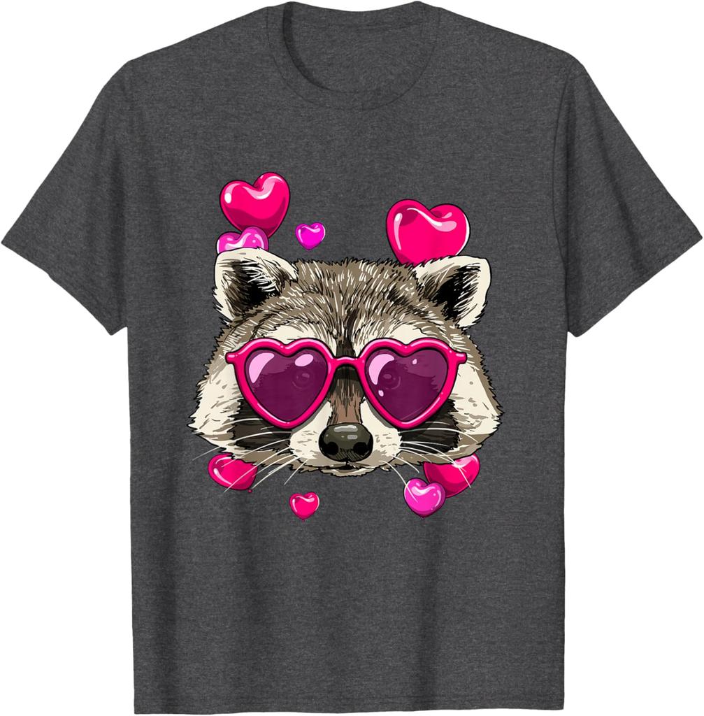 Waschbär Mit Herz-Sonnenbrille Valentinstag Lustiger Müllpanda Grafik-T-Shirt für Herren