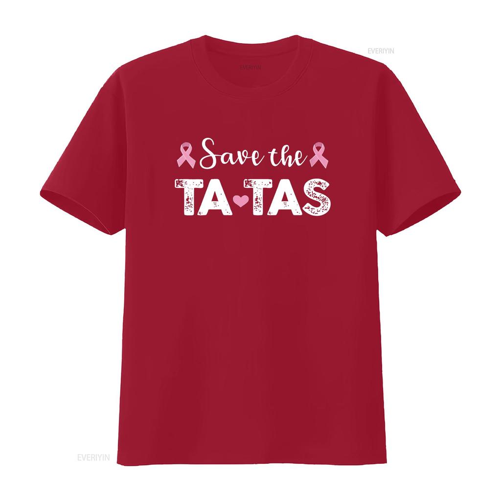 Womens Breast Cancer Awareness Save The Tatas Funny Round Neck T Shirt Black vintage Washed Stretched Slightly fashion