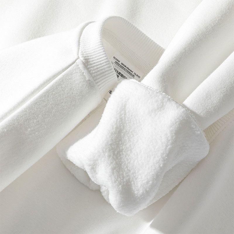 Pure Cotton Plush Thickened Sweatshirt Thin Plush Heavyweight Solid Round Neck Sweater Autumn Winter Warm Sweater