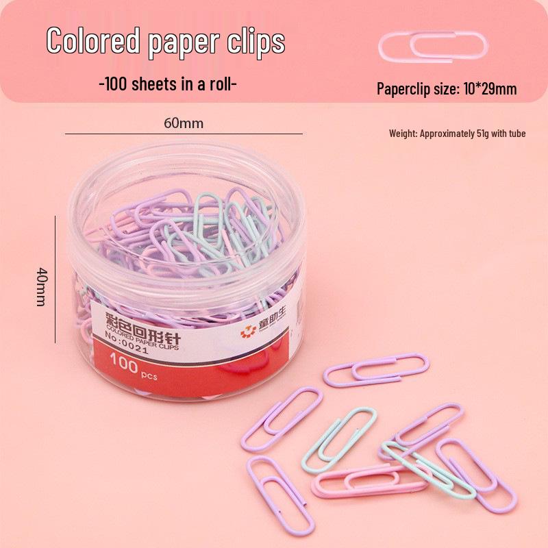 Colored Nickel-Plated Paperclip Dispenser (100 Pieces) - Creative Metal Bookmark and Office Stationery Clips