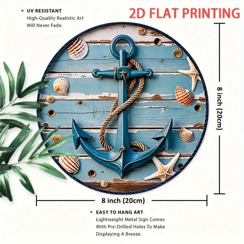AnchorShore 8 Pollici Decorazione Murale Nautica Rustico Costiero Segno da Appendere in Ferro Ancora Conchiglia Marina Finitura Blu Bar di Casa Casa al Mare