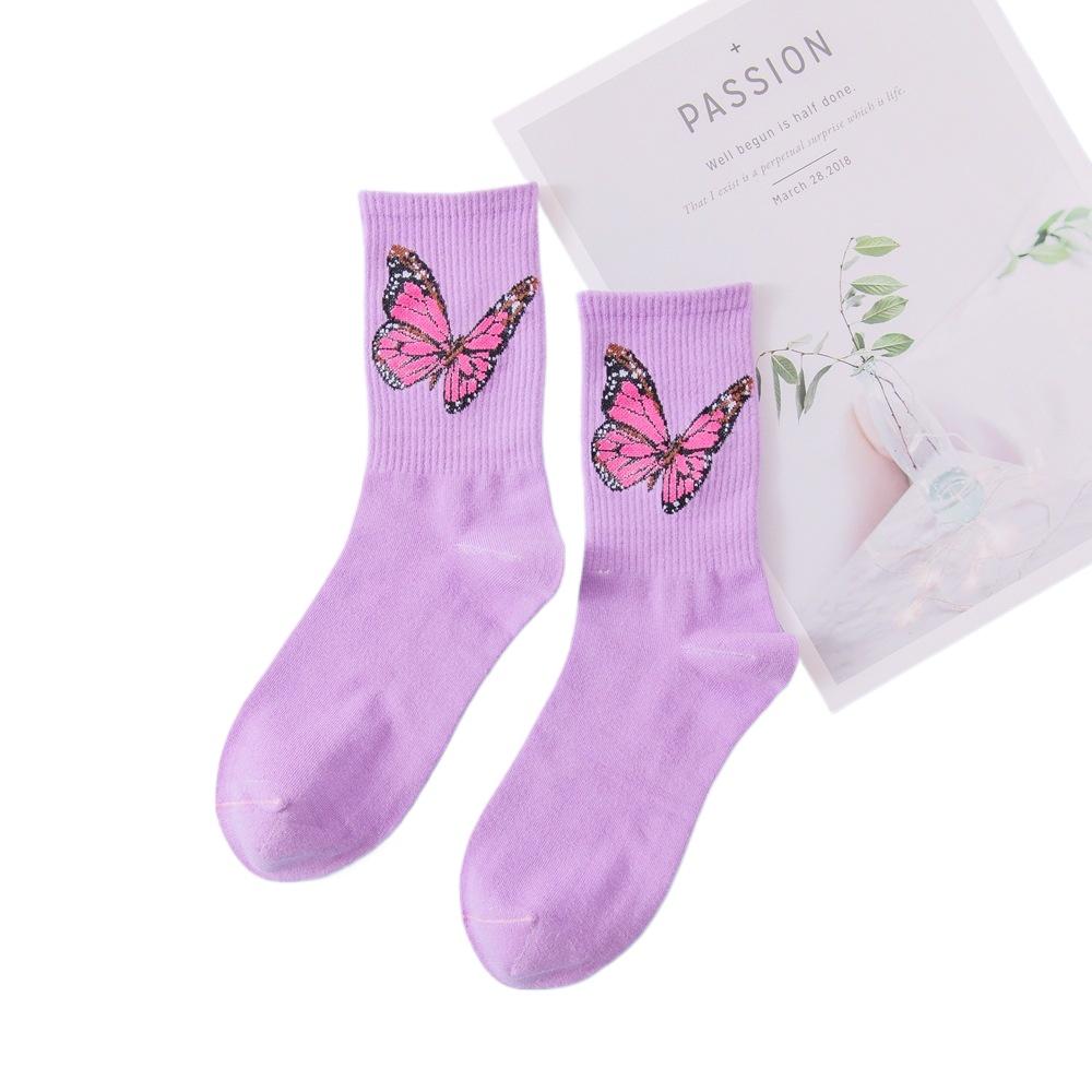 Ladies' Butterfly Printed Socks - Soft, Comfortable, and Trendy Candy Colors  Fashionable Street and Sports Socks, Suitable for All Seasons