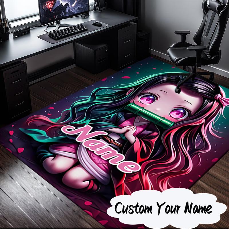 Custom Name Anime Demon Carpet, Chair Rug,Area Rug for Office Bedroom living rooms bedroom, Doormat decor Christmas fan gifts