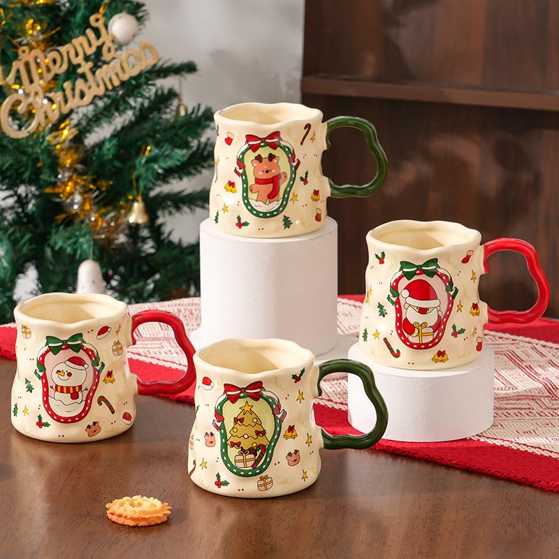 Christmas Ceramic Cup with Handle High End Coffee Cup Household Cartoon Light Luxury High Quality Mug