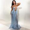 Dames Halter Nek Maxi Jurk Uitgesneden Ketting Detail Mesh Paneel Sexy Transparante Avondjurk