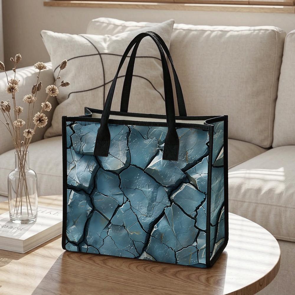 Blue Crack Pattern Casual Tote Bag Stylish Large Capacity Daily Commuter Shopping Portable Shoulder Handbag