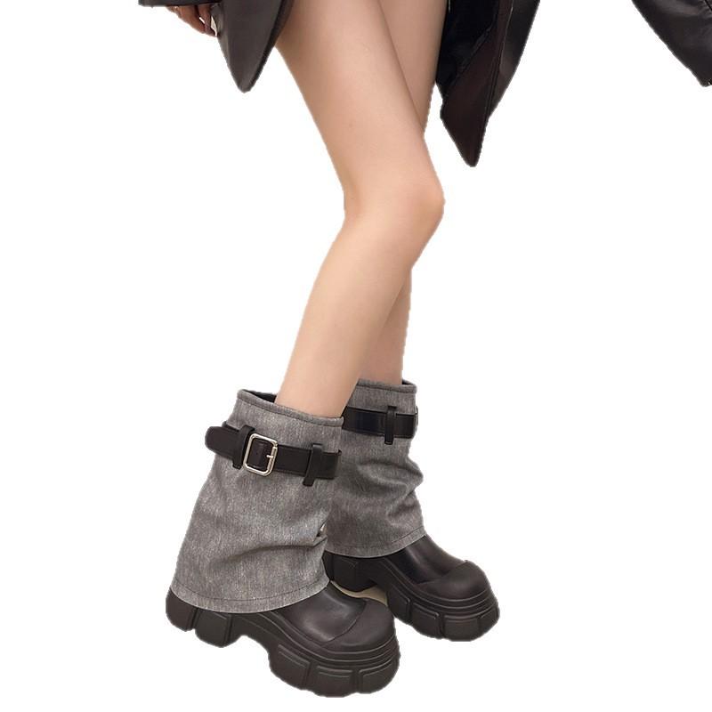 Thick-soled Trouser Boots for Women In the Autumn and Winter of 2025, New Small Man Height Increase, Versatile Locomotive Cowboy Short Boots, Medium