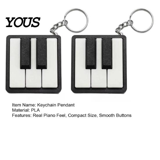 Black And White Piano Keys 2Pcs Keychain Pendant, 3D Printed Mini Stress Relief Toy, Smooth Buttons Commuter Toy Key Chain with Metal