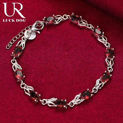 925 Sterling Silver Pendant, Red AAA Zircon Bracelet Fashionable Wedding Jewelry