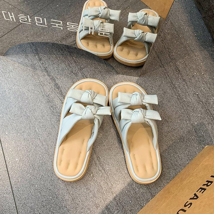 2025 Summer New French Platform Slippers Women's Outer Wear with Skirt Versatile Fairy Style Bow Word Sandals