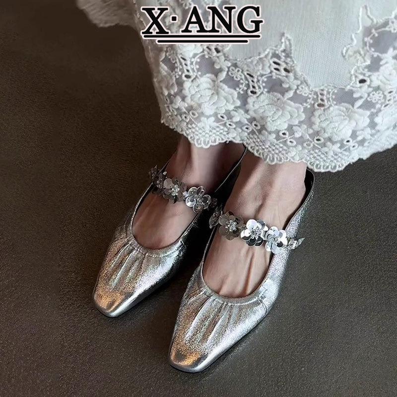 Cowhide version bag head half slippers women's summer can wear new models with skirts thick heels cool slippers shoes
