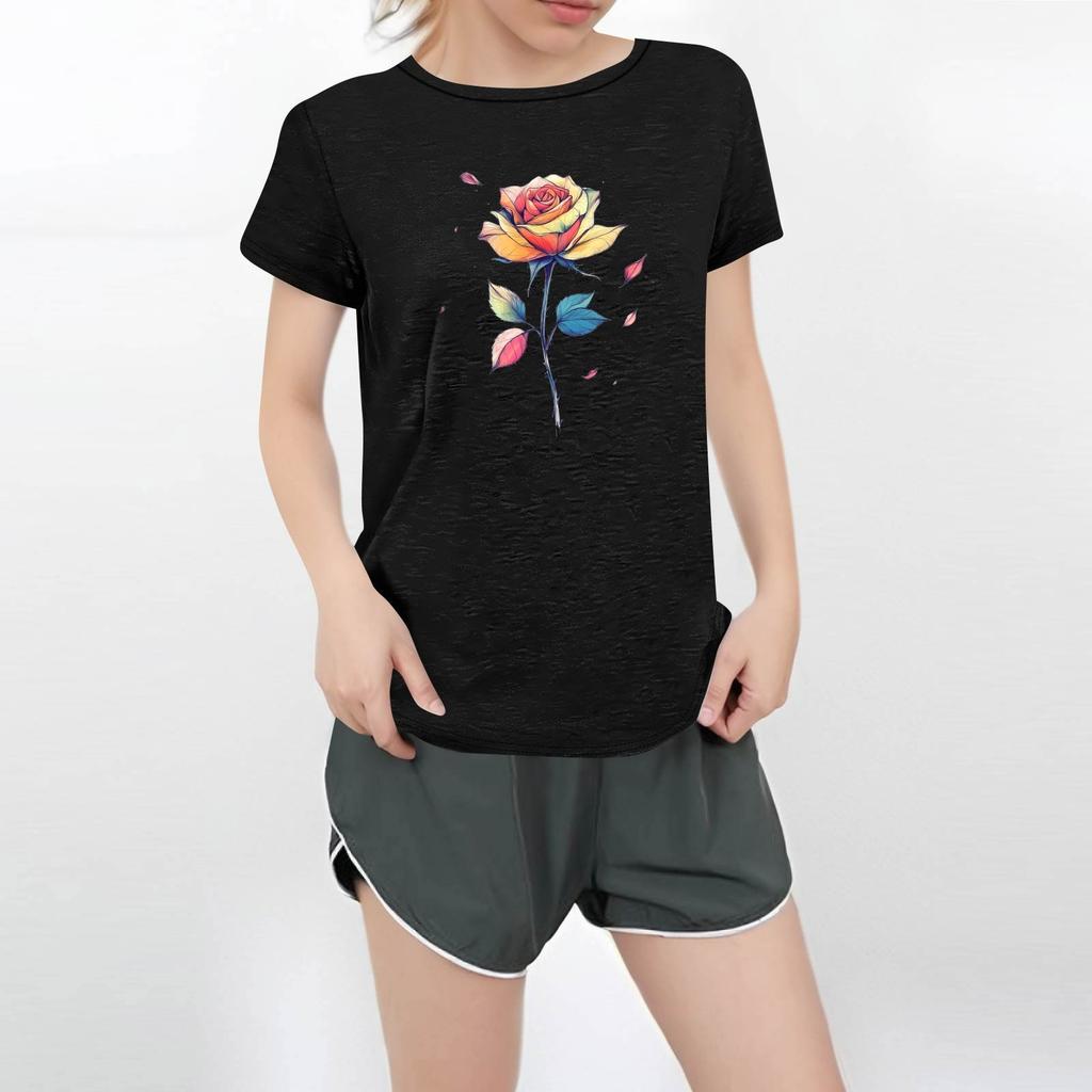 Women's Round Neck Casual Printed Short-sleeved T-shirt Top