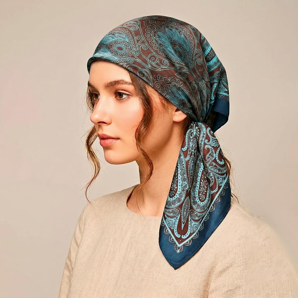 Scarf Print Hijab Square Headscarf Bandana Handkerchief Silk Scarves Woman Female Windproof Shawl Neckerchief Vintage