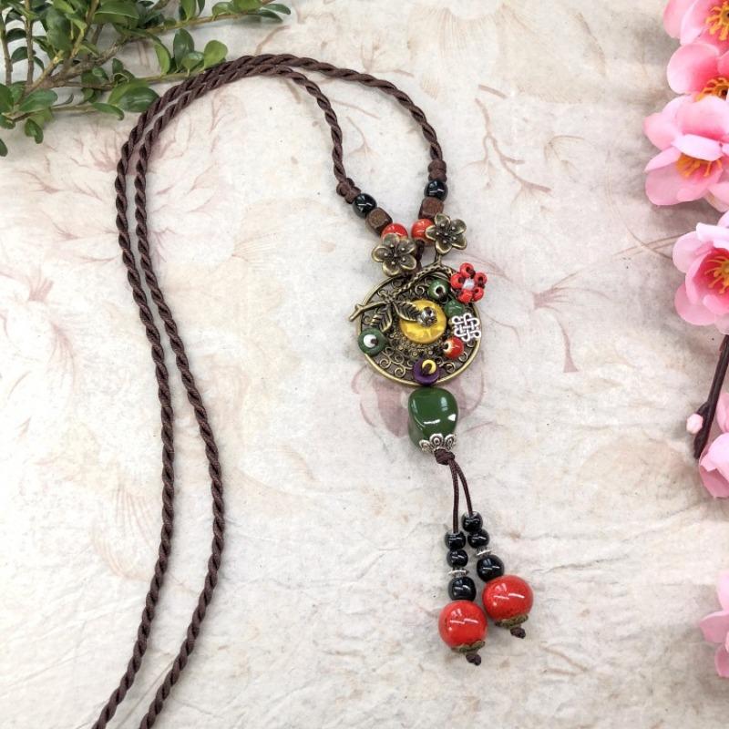 New Forest handmade ceramic necklace, women's retro versatile sweater chain simple long accessories pendant