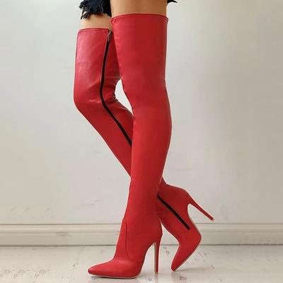 Mode Herbst/Winter Neue Damenstiefel Spitz Reißverschluss an der Seite Schlank Hohe Absätze Große Überknie-Stiefel Damen Plateau-Stiefel Damenschuhe