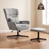360 degrees Swivel Lounge Chair with Stool, Height-Adjustable, Chenille Cover, with Lumbar Cushion, Cream White