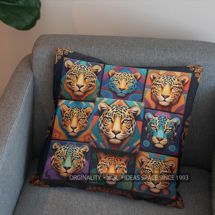 2D Geometric Tiger-Print Throw Pillow For Home Pattern Cushion Cover Suitable For Sofa Bedroom Car Pillow Cover