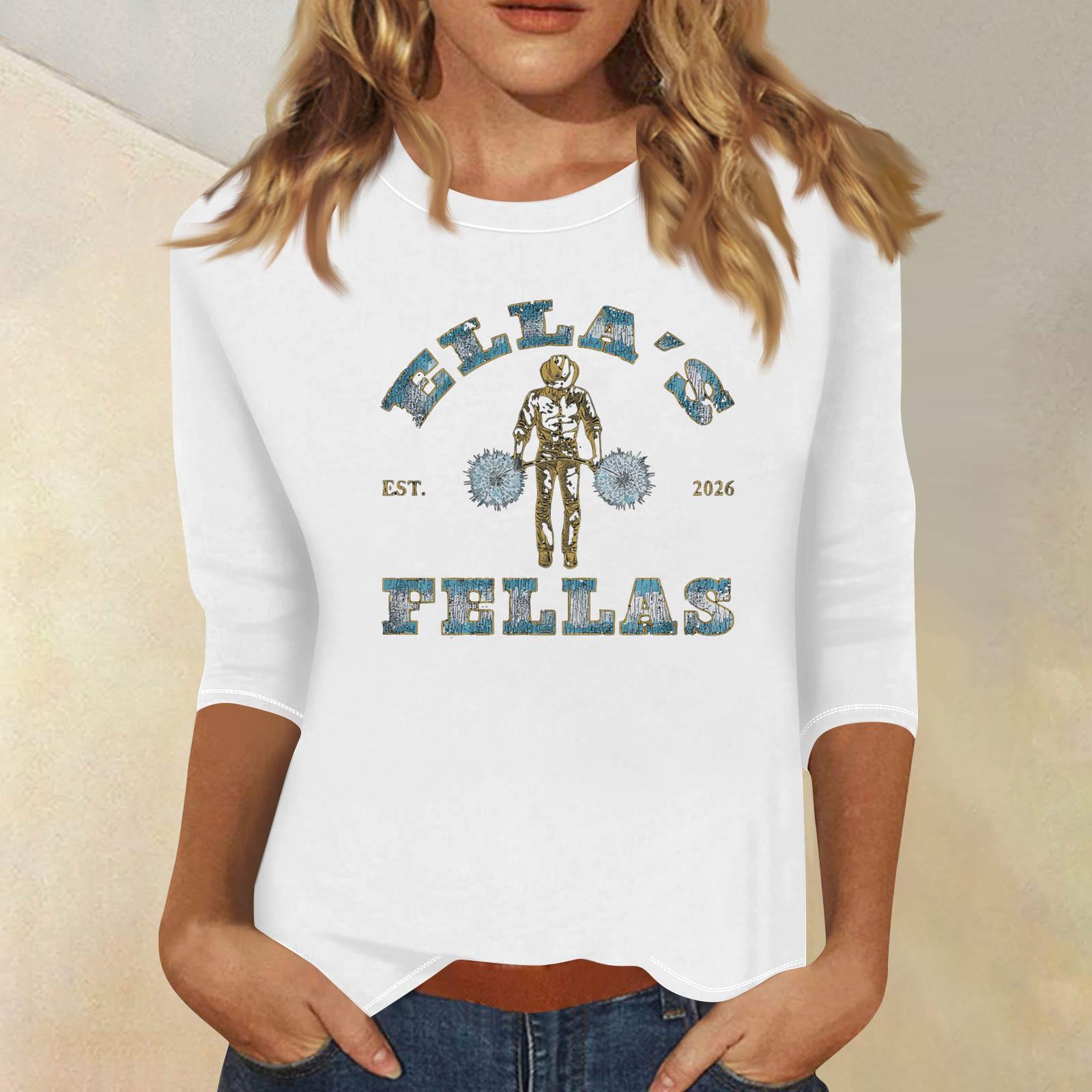 

Women s Fashionable Casual Three-Quarter Sleeve Printed Neck T-Shirt Top XL білий