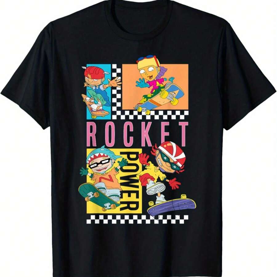 

Unisex s Fashion Chessboard Rocket Grid Pattern Printed T-Shirt S