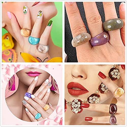 XHBTS 30 Pcs Resin Wide Thick Dome Rings Set Clear Acrylic Retro Stackable Joint Finger Rings Vintage Handmade Party Jewelry Gift