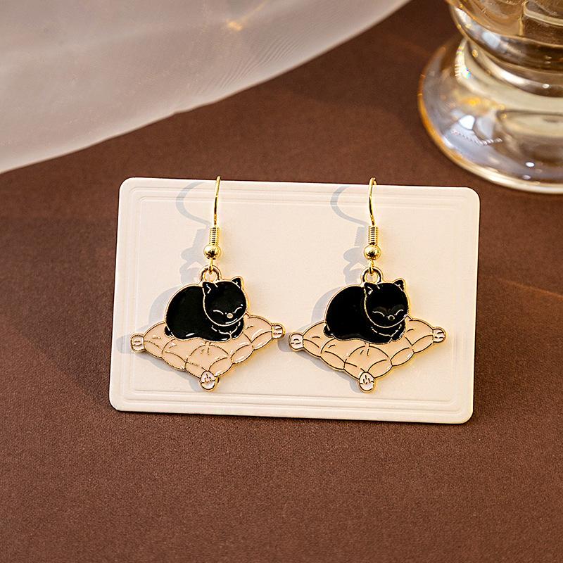 Fun Cartoon Drip Cat Alloy Earrings, Creative Personality Cushion Earrings, Cute Teacup Book Earrings, Women