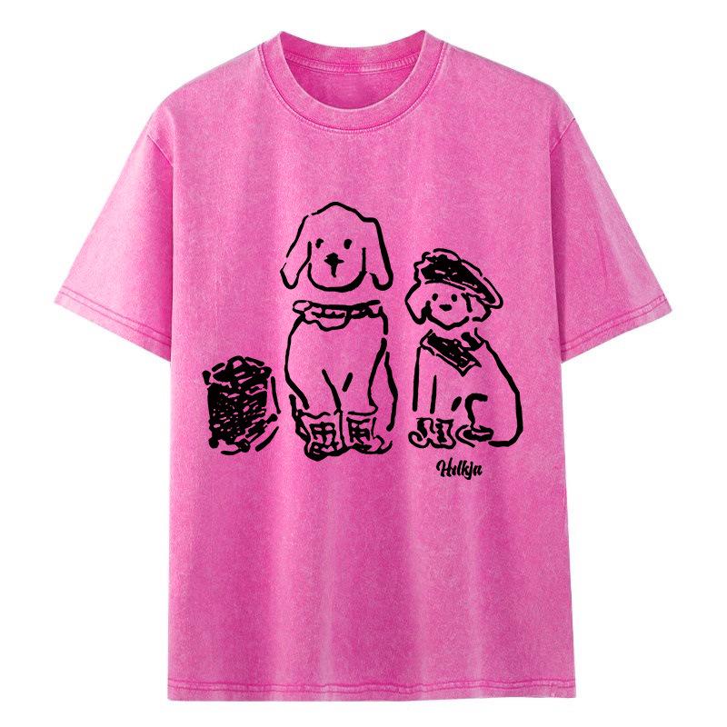 Unisex Vintage Washed Cotton Short Sleeve Tshirt  Trendy European and American Loose Fit M