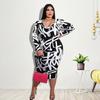 Plus Size Womens Floral Print Dress Long Sleeve Midi Sweet Style Casual Wear