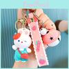 Cute White Bunny Keychain Soft Plastic Peach Holding Rabbit Key Accessory