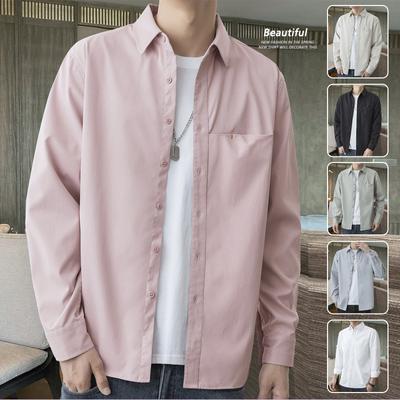 Men's Long-sleeved Shirt Spring Casual with Lined Clothes Korean Version of The Trend Spring and Autumn Shirt Coat