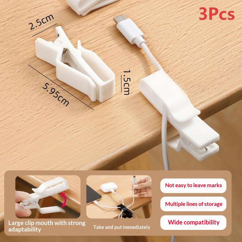 3Pcs Cable Management Clip Desk Edge Wire Holder No Drill Data Line Fixed Clamp For Desktop Home Car Cable Organizer
