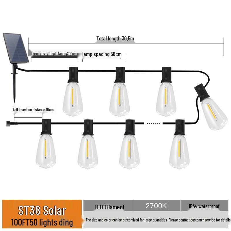 Solar LED Retro ST38 G40 Outdoor Waterproof String Lights for Camping and Courtyard Atmosphere