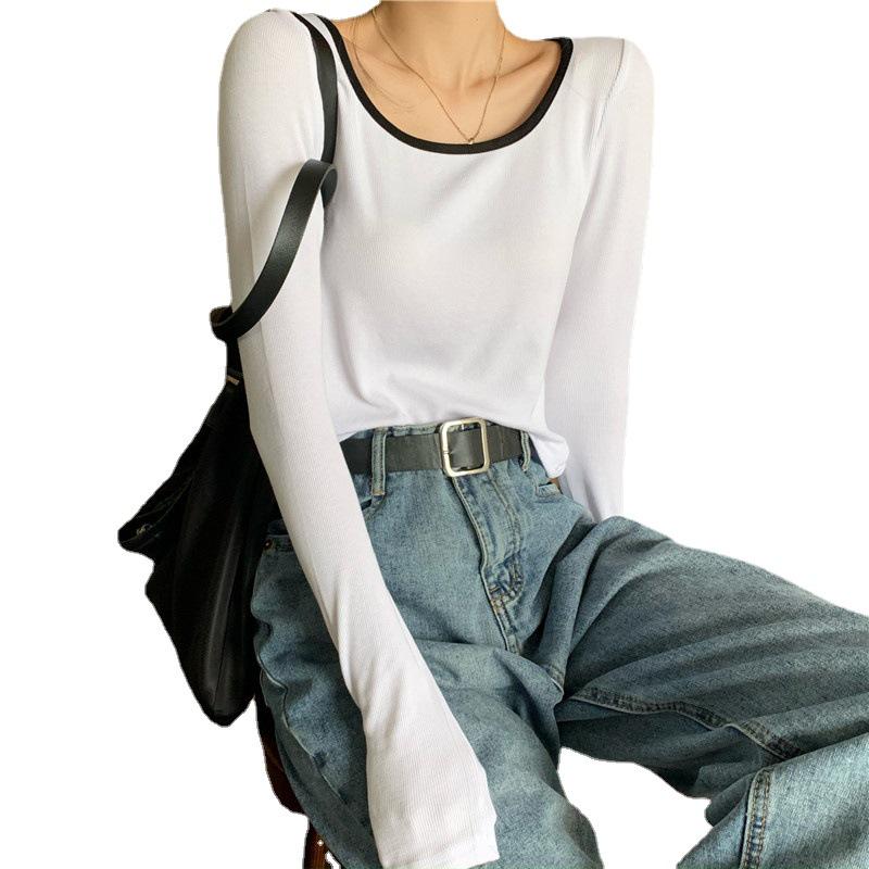 2023 Early Autumn Slim Fit Women's Long Sleeve Clavicle Tee: Trendy Sweet & Spicy Student Top