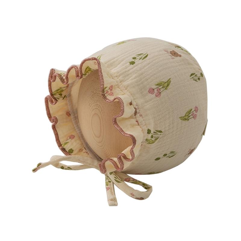 

0-12M Baby Hat Spring Summer Thin Princess Ear Protections Cap Infant Girls Palaces Hats Fashionable Neonatal Fetal Cap