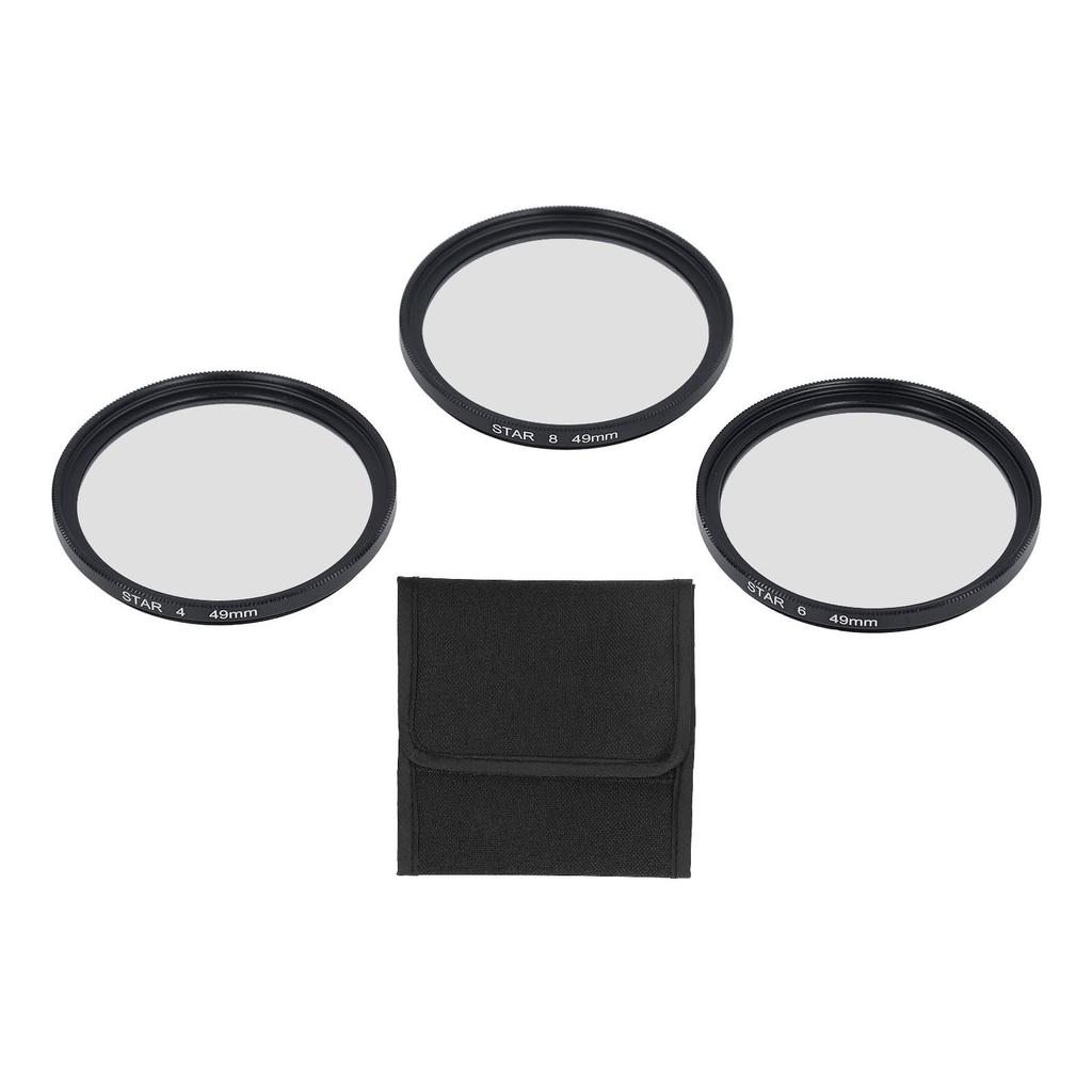 3Pcs 49mm Star Filter Kit 4 Points 6 Points 8 Points Slim Variable Starburst Filter with Storage Pouch for Micro SLR