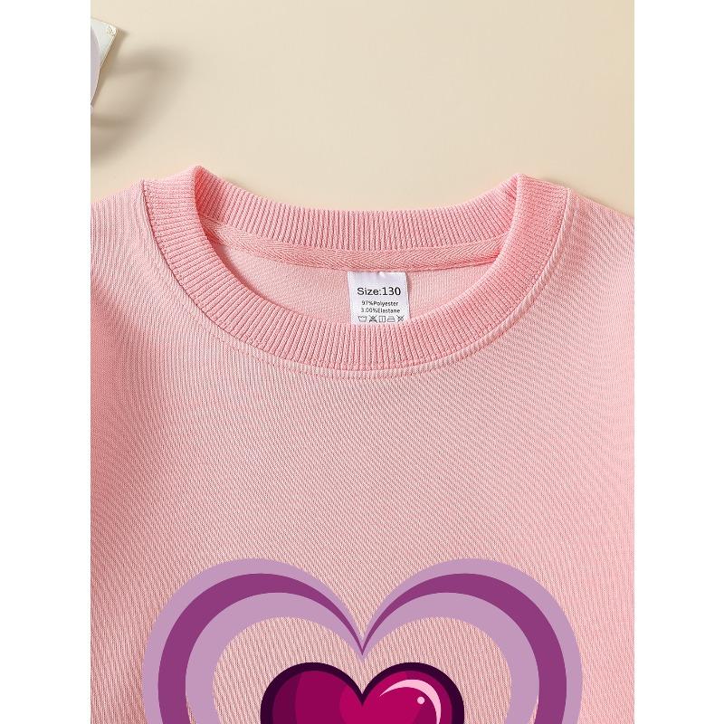 European Sizes Girls Layered Heart Design Crewneck Sweatshirt | New Year Western Style, Soft Long Sleeved T-Shirt, Casual for Little Girls.