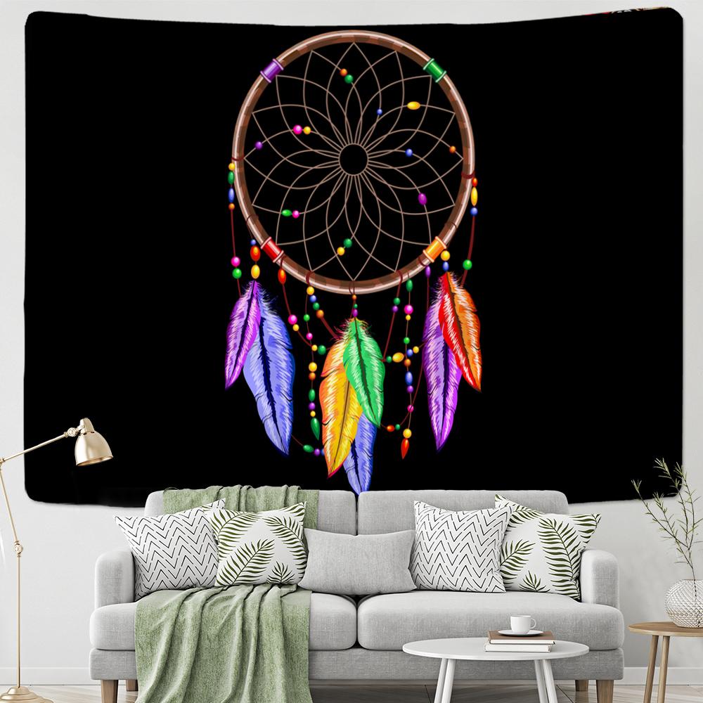 Tapiserie prinsă de vise, culoare în stil indian, pene, poliester, mandala, agățat pe perete, decor boem, mister vrăjitorie