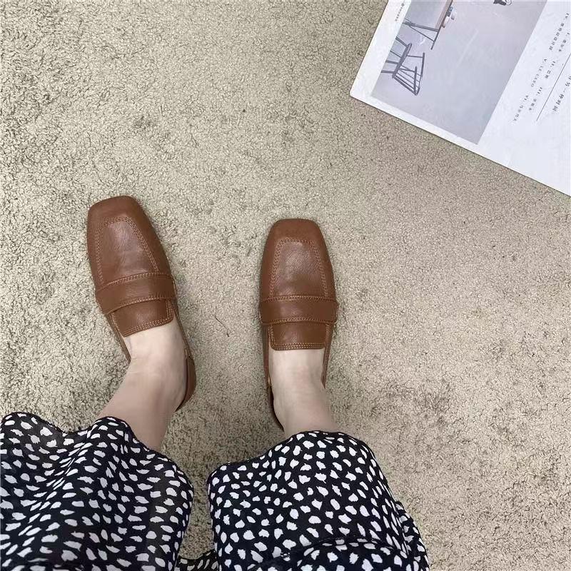 Women's Square Toe D'Orsay Flats - French Retro Soft Leather Slip-On Loafers