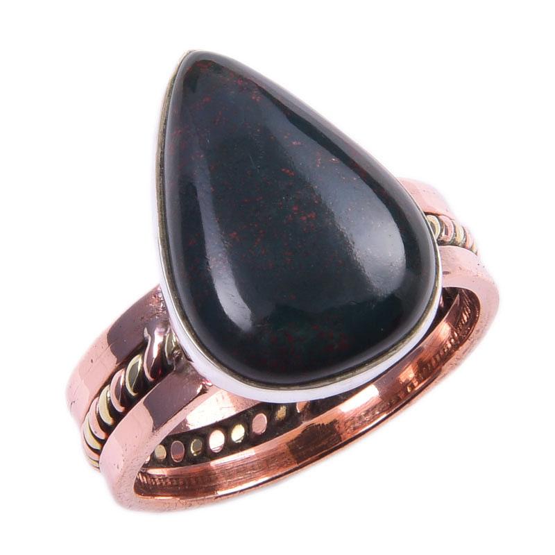 Natürlicher Blutstein Edelstein Handgefertigt 925 Sterling Silber Zweifarbig Ring S.8 n0k15