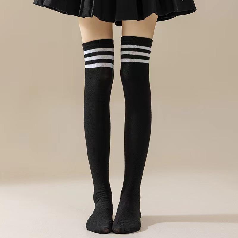 New 1Pair Sexy Long Socks Solid Color Striped Women Over Knee Thigh High Over The Knee Stockings Ladies Girls Warm Knee Socks