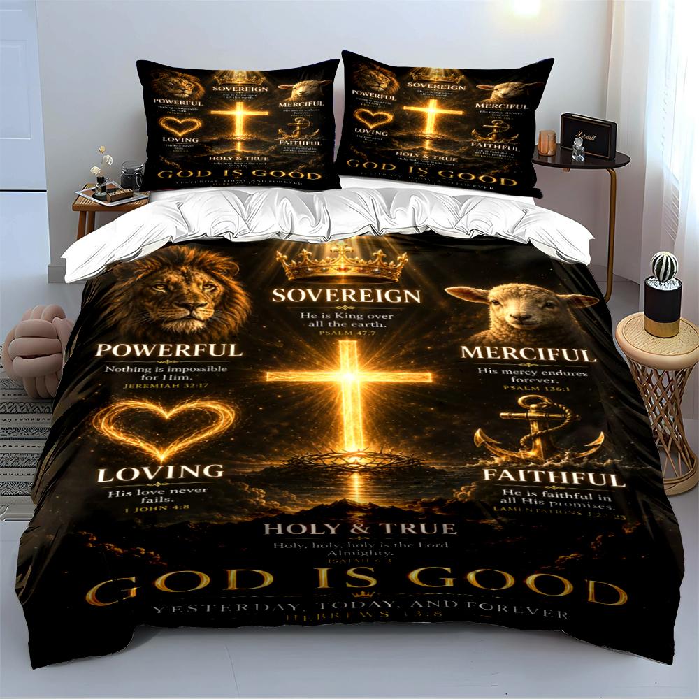 Christian Bedding Set with Cross and Verses Bedding set (1 duvet cover, 2 pillowcases, duvet not included)