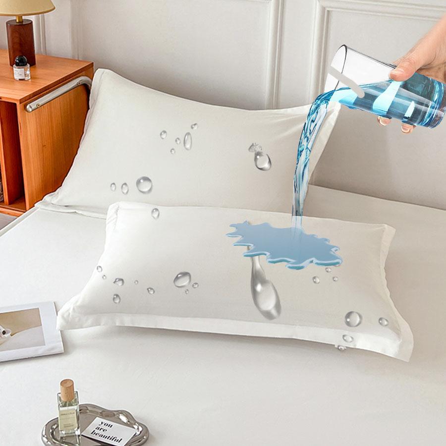 

1/2Pc Waterproof and Stain-Resistant Solid Color Pillowcase, Soft All-Season Antibacterial Quilted Pillow Core Protective Cover 48x74cm 1pcs