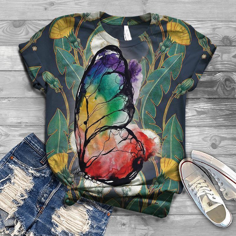 Summer Top Butterfly Series 3D Digital Printed Sports and Leisure Loose Women's Short Sleeved T-shirt