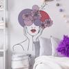Artistic Purple Flower Line Woman Wall Sticker Self-Adhesive Removable for Bedroom Living Room Background Wall Decoration