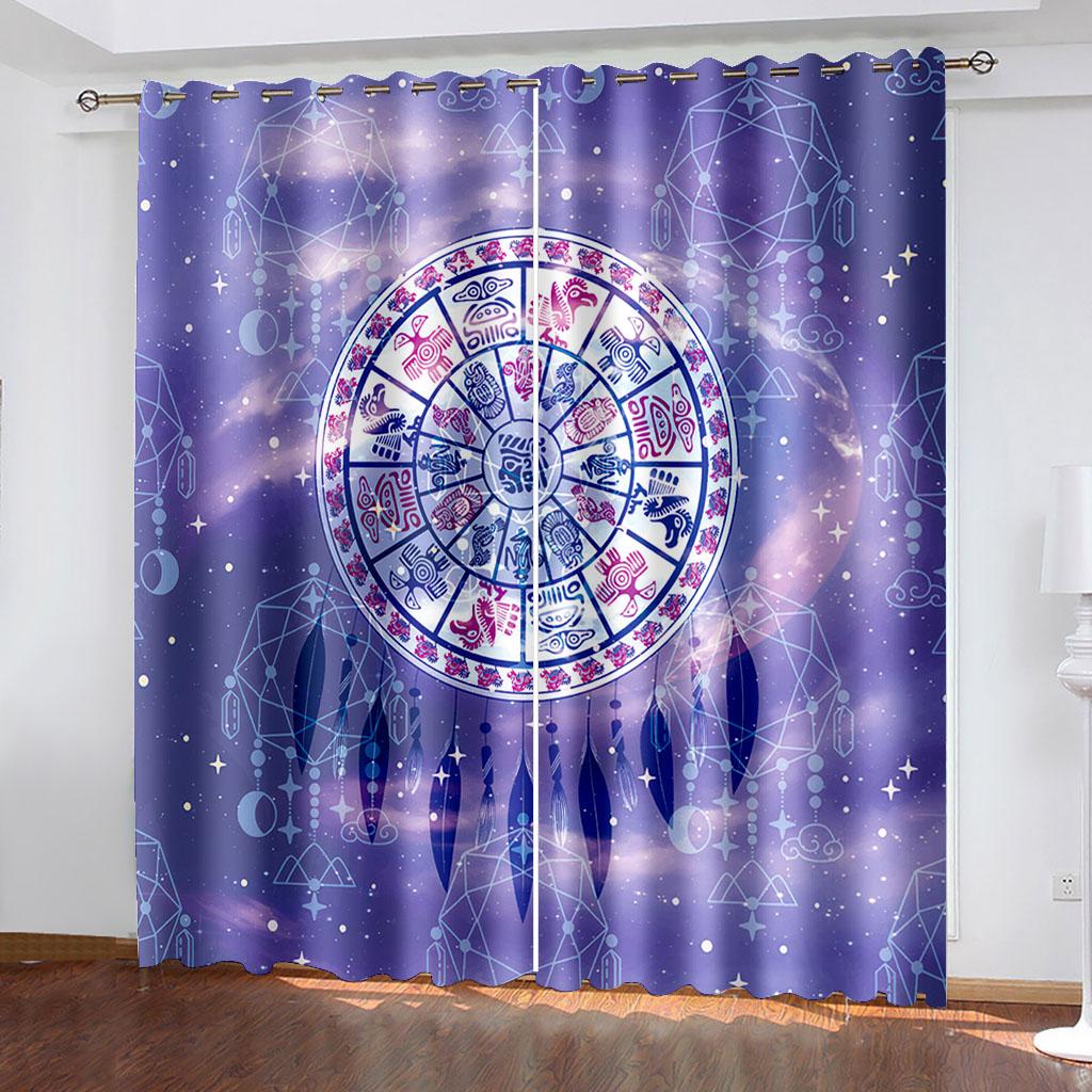 Living Room Darkening Blackout Curtains Purple Dream Catcher Window Curtains Polyester Thermal Insulated Drapes Decor