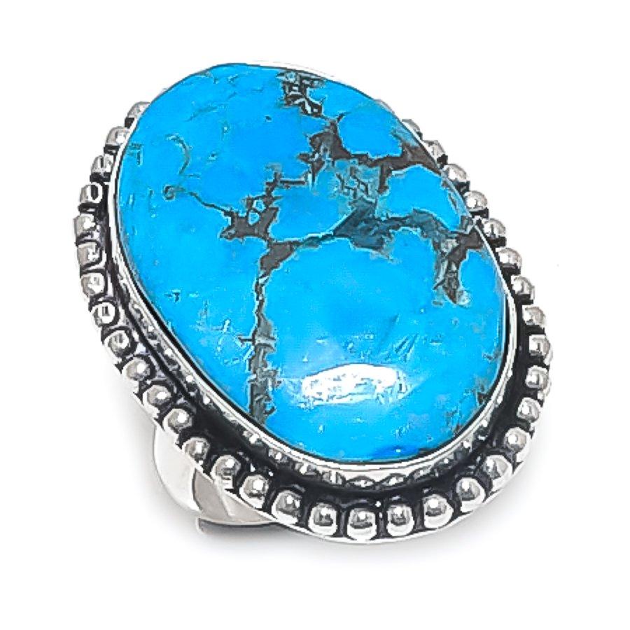 

Натуральный тибетский бирюзовый драгоценный камень Ювелирное изделие из стерлингового серебра 925 пробы Кольцо Размер 8 O6A66